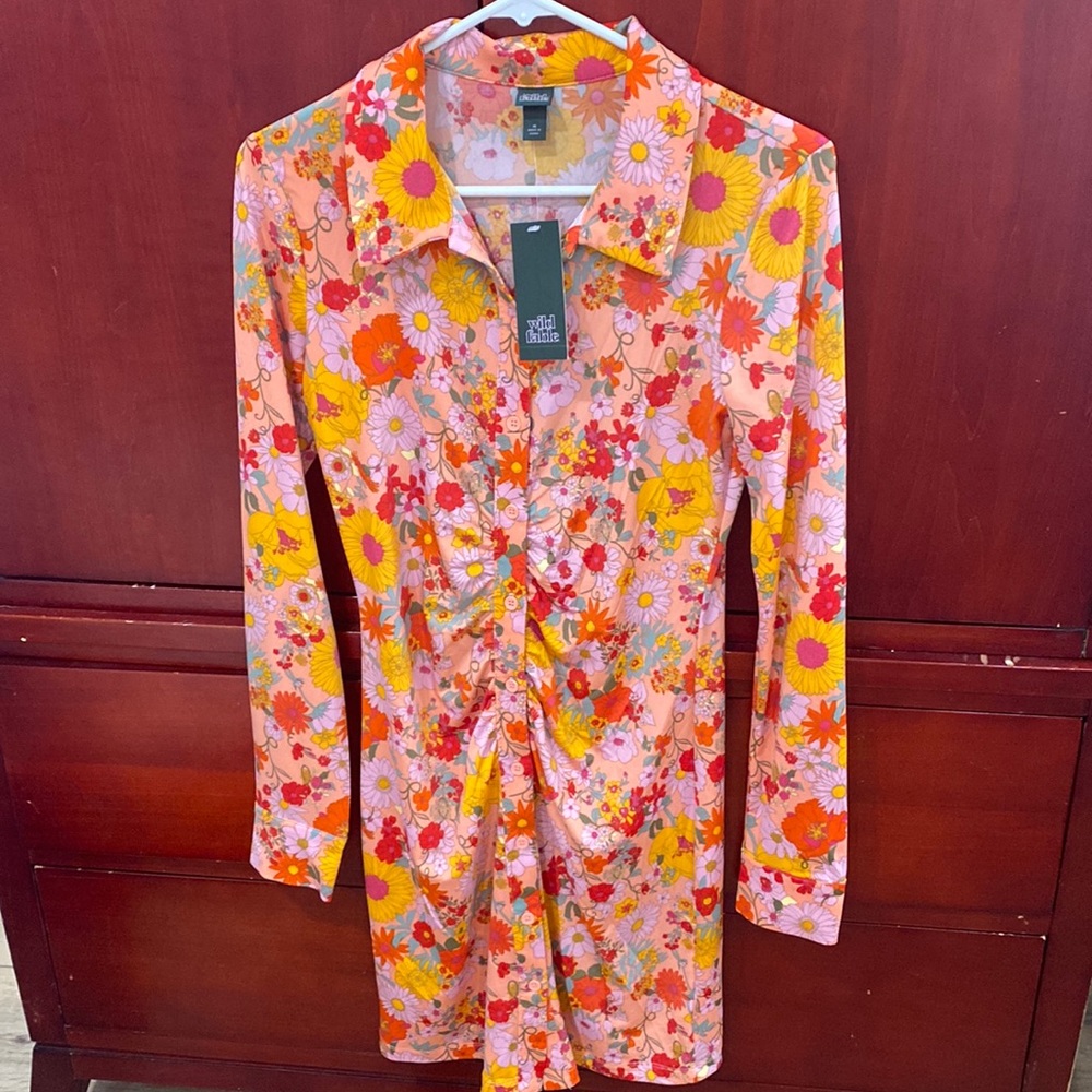 Funky, trendy, bright flower pattern dress. New with tags